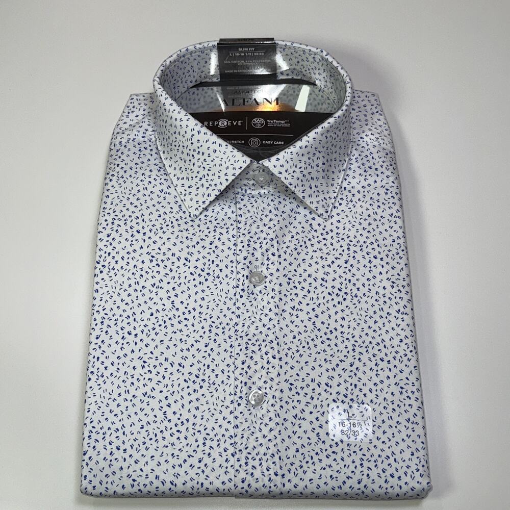 Alfani Men's Slim-Fit Temp Regulating Dress Shirt, white navy 16-16.5 32-33 $65